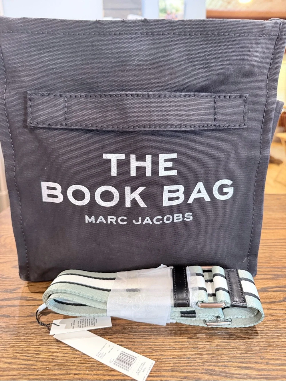 Marc Jacobs Black 'The Book Bag' with NWT Striped Strap